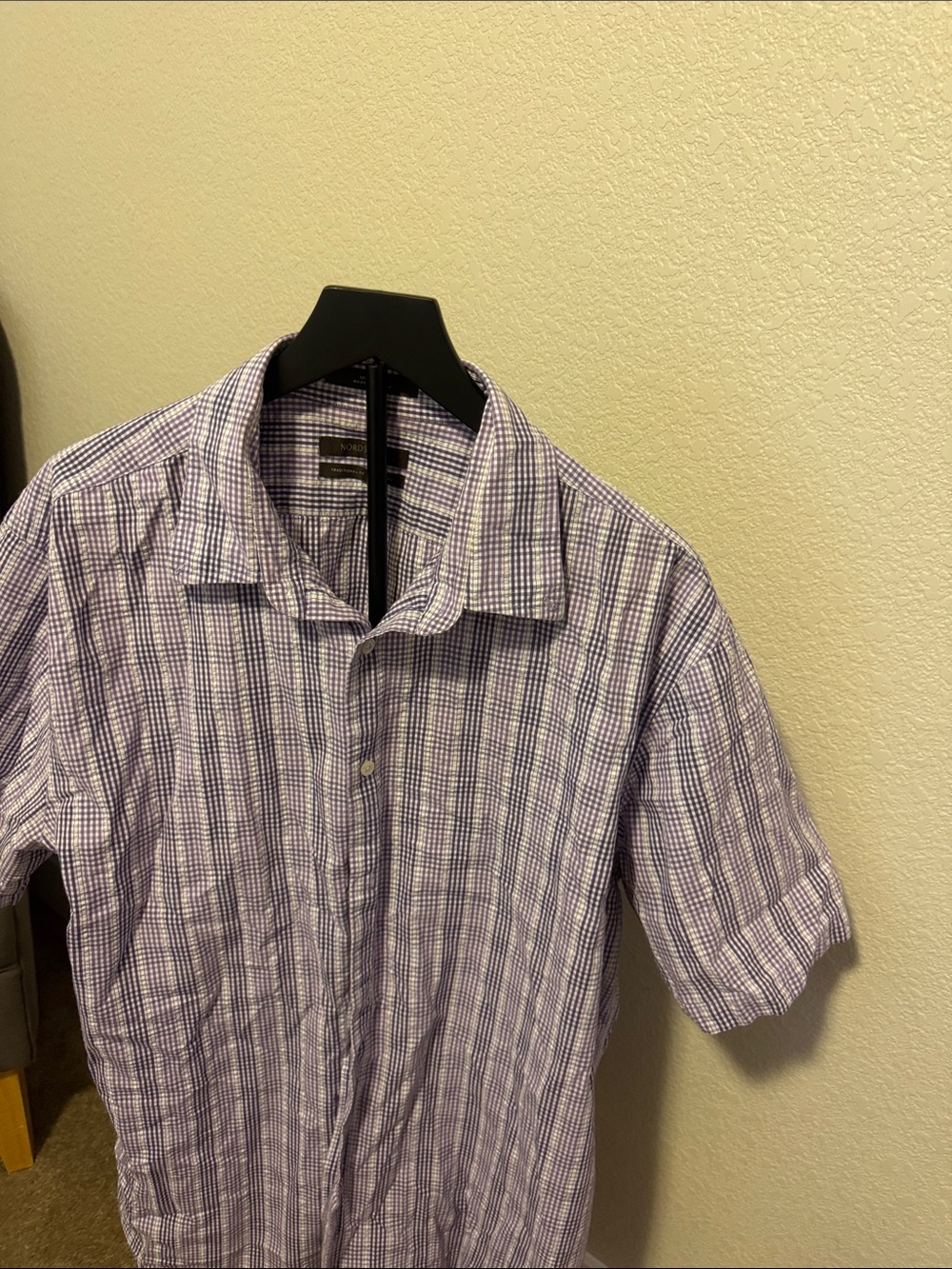 Nordstrom Light Purple Plaid Short Sleeve Button-Down Shirt